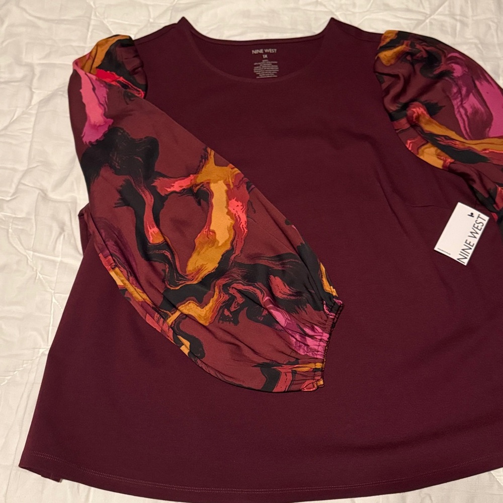 Nine West Maroon Blouse with Artistic Sleeves
